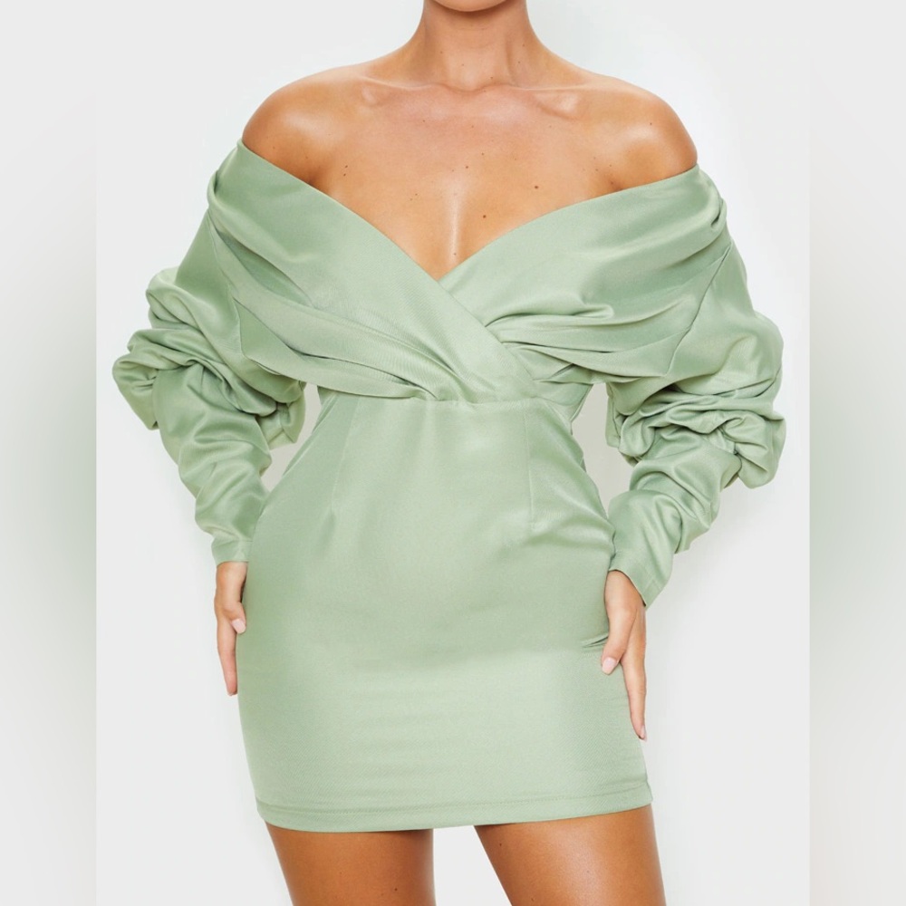 Off-Shoulder Sage Green Dress